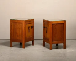Pamono Art Deco Amsterdam School Nightstands in Oak and Glass, 1930s, Set of 2 Sale