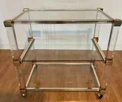 Pamono Art Deco Bar Trolley in Gold and Glass by Pierre Vandel, 1970s Clearance