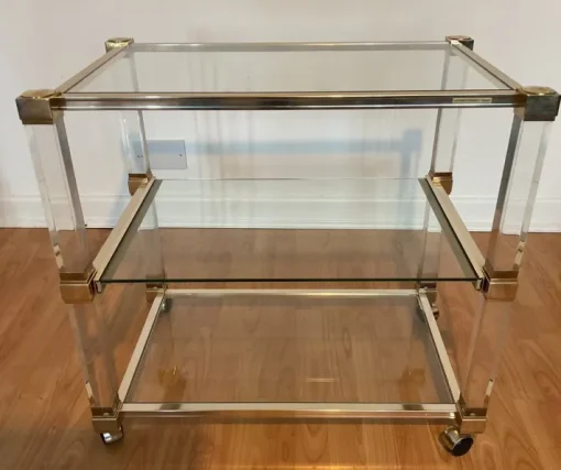 Pamono Art Deco Bar Trolley in Gold and Glass by Pierre Vandel, 1970s Clearance