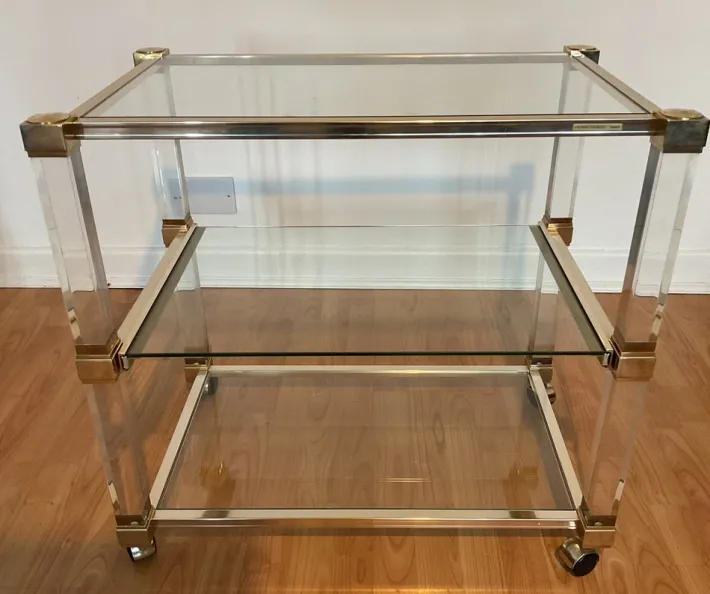 Pamono Art Deco Bar Trolley in Gold and Glass by Pierre Vandel, 1970s Clearance