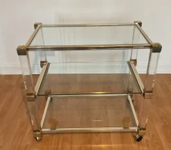 Pamono Art Deco Bar Trolley in Gold and Glass by Pierre Vandel, 1970s Clearance