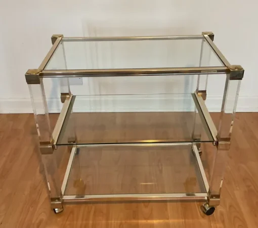 Pamono Art Deco Bar Trolley in Gold and Glass by Pierre Vandel, 1970s Clearance