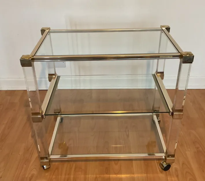 Pamono Art Deco Bar Trolley in Gold and Glass by Pierre Vandel, 1970s Clearance
