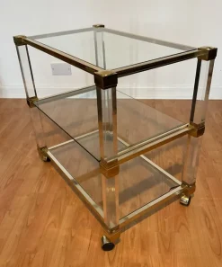 Pamono Art Deco Bar Trolley in Gold and Glass by Pierre Vandel, 1970s Clearance