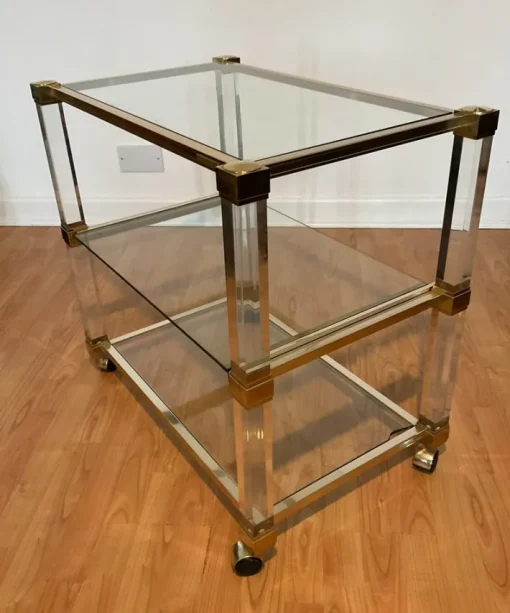 Pamono Art Deco Bar Trolley in Gold and Glass by Pierre Vandel, 1970s Clearance