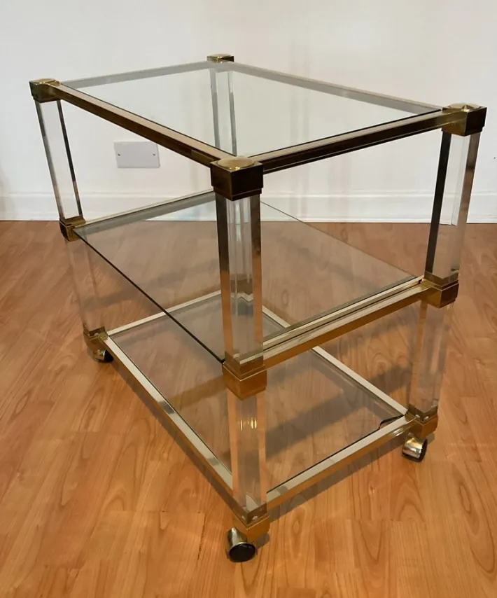 Pamono Art Deco Bar Trolley in Gold and Glass by Pierre Vandel, 1970s Clearance