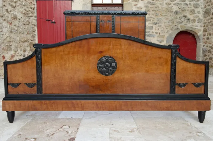Pamono Art Deco Bed in Carved Wood, 1920 Discount