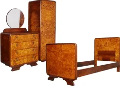Pamono Art Deco Birch and Walnut Burl Bedroom Set by Osvaldo Borsani, 1930s, Set of 4 New