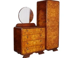 Pamono Art Deco Birch and Walnut Burl Bedroom Set by Osvaldo Borsani, 1930s, Set of 4 New