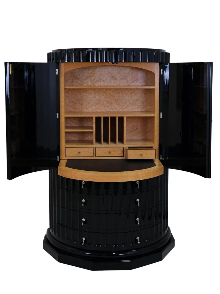 Pamono Art Deco Black Lacquer Half Moon Office Secretary, 1950s Hot