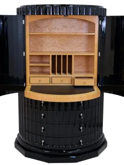 Pamono Art Deco Black Lacquer Half Moon Office Secretary, 1950s Hot