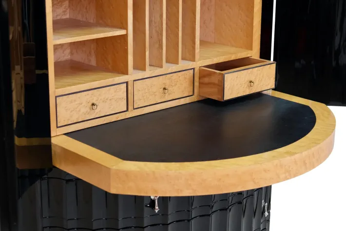 Pamono Art Deco Black Lacquer Half Moon Office Secretary, 1950s Hot