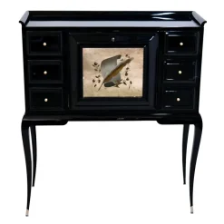 Pamono Art Deco Black Lacquer Secretaire with Etched Mirror Sale