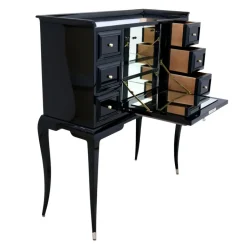 Pamono Art Deco Black Lacquer Secretaire with Etched Mirror Sale