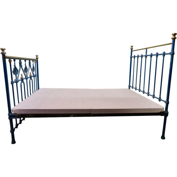 Pamono Art Deco Brass and Iron Painted Double Bed, 1900s Discount