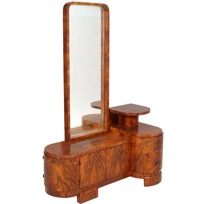 Pamono Art Deco Burl Walnut Sculptural Entry Cabinet by Osvaldo Borsani, 1930s