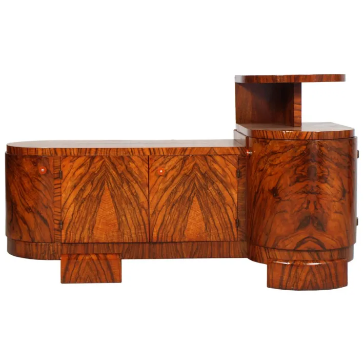 Pamono Art Deco Burl Walnut Sculptural Entry Cabinet by Osvaldo Borsani, 1930s