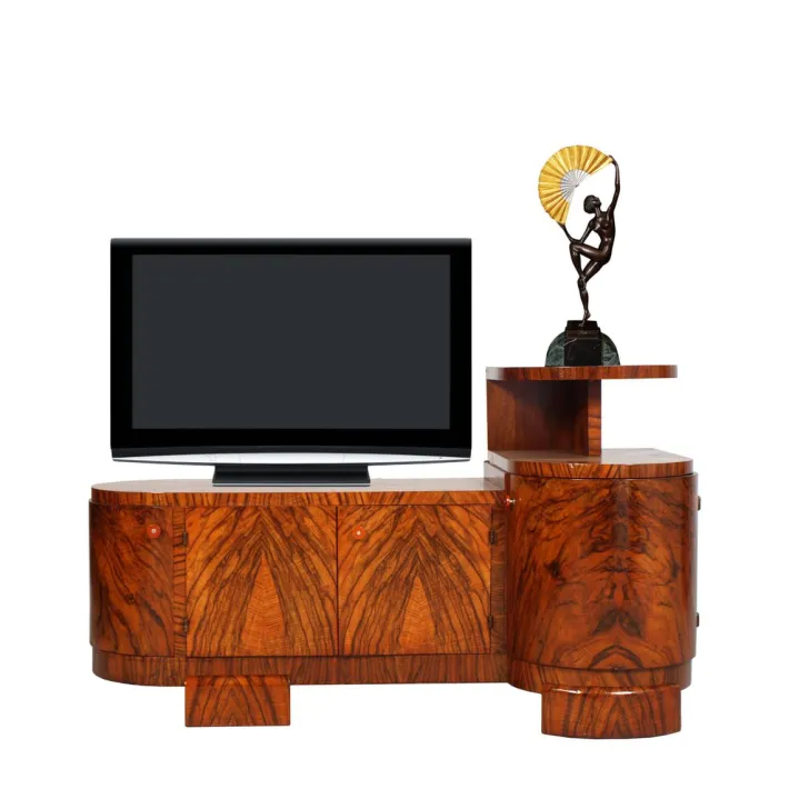 Pamono Art Deco Burl Walnut Sculptural Entry Cabinet by Osvaldo Borsani, 1930s