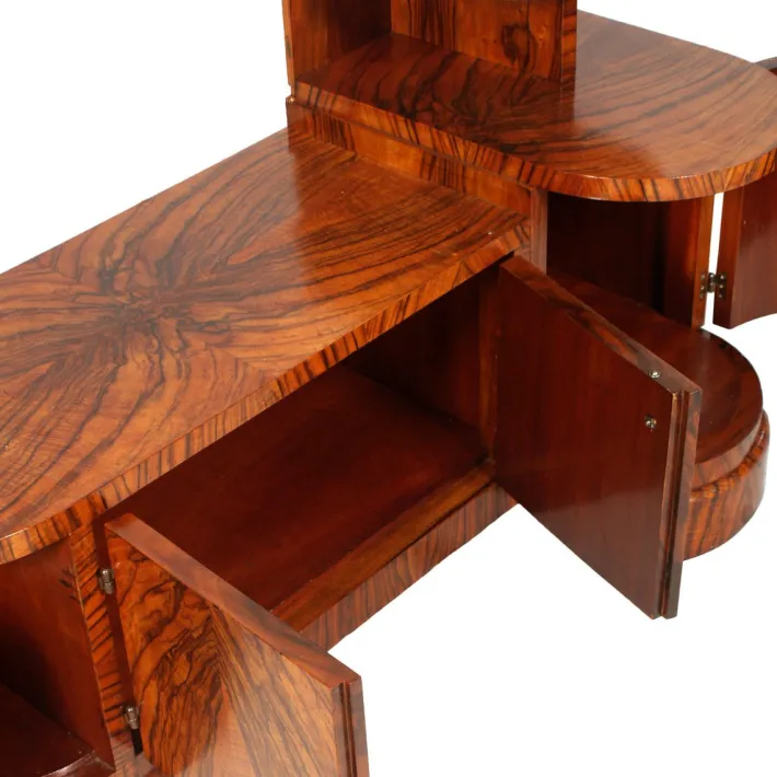 Pamono Art Deco Burl Walnut Sculptural Entry Cabinet by Osvaldo Borsani, 1930s