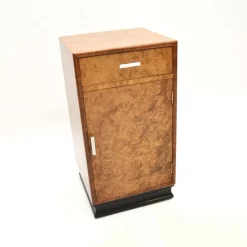 Pamono Art Deco Burr Elm and Walnut Bedside Cabinet, 1930s New
