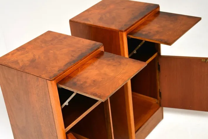 Pamono Art Deco Burr Walnut Bedside Cabinets, 1930s, Set of 2 Hot