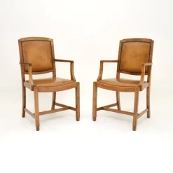 Pamono Art Deco Carver Armchairs in Walnut and Leather, 1930s, Set of 2 Best