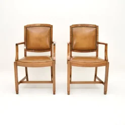 Pamono Art Deco Carver Armchairs in Walnut and Leather, 1930s, Set of 2 Best