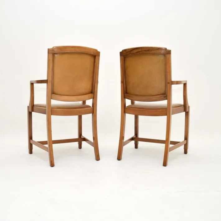 Pamono Art Deco Carver Armchairs in Walnut and Leather, 1930s, Set of 2 Best