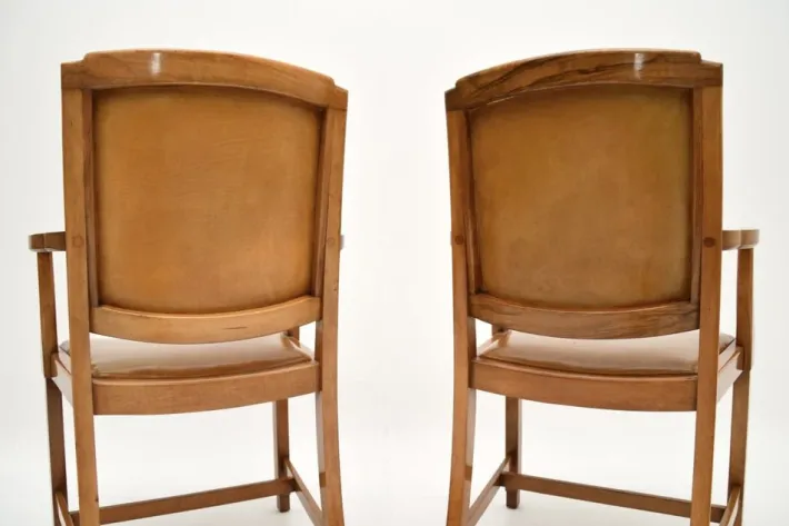Pamono Art Deco Carver Armchairs in Walnut and Leather, 1930s, Set of 2 Best