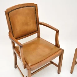 Pamono Art Deco Carver Armchairs in Walnut and Leather, 1930s, Set of 2 Best