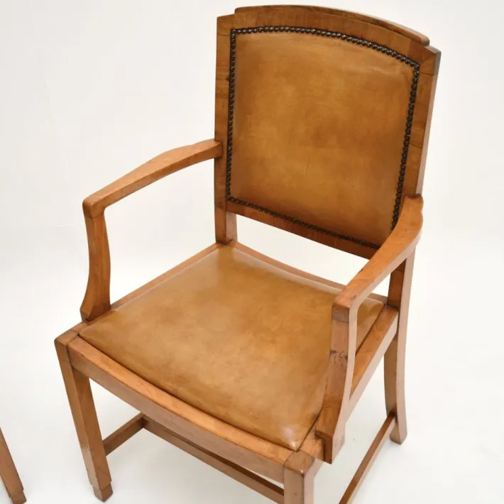 Pamono Art Deco Carver Armchairs in Walnut and Leather, 1930s, Set of 2 Best