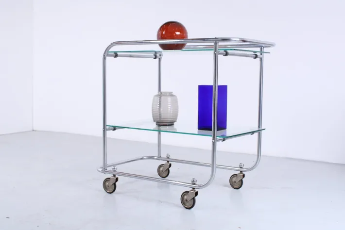 Pamono Art Deco Chrome and Glass Trolley Cart from Gispen, 1930s Outlet