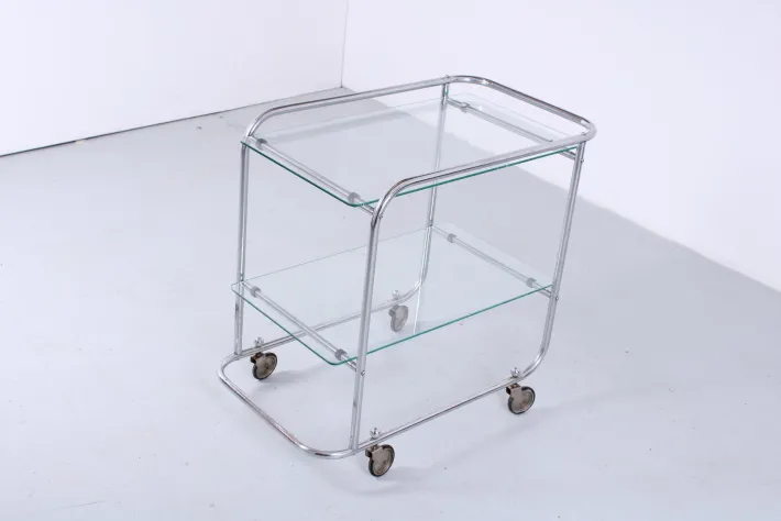 Pamono Art Deco Chrome and Glass Trolley Cart from Gispen, 1930s Outlet