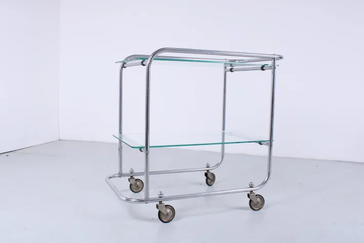 Pamono Art Deco Chrome and Glass Trolley Cart from Gispen, 1930s Outlet