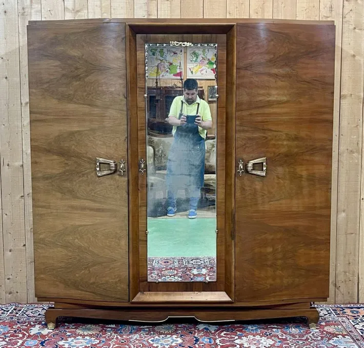 Pamono Art Deco 3-Door Wardrobe in Walnut, 1930s Hot