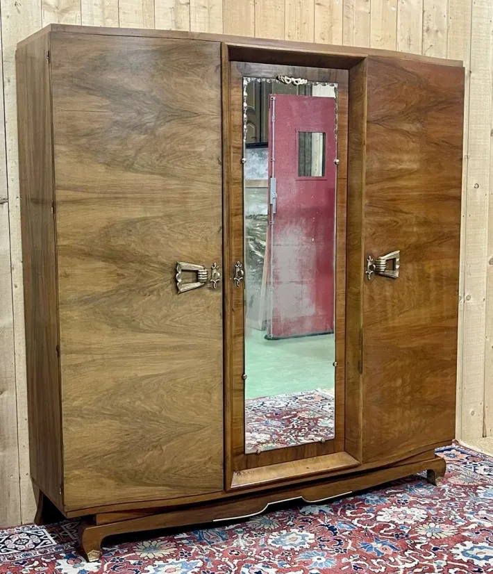 Pamono Art Deco 3-Door Wardrobe in Walnut, 1930s Hot