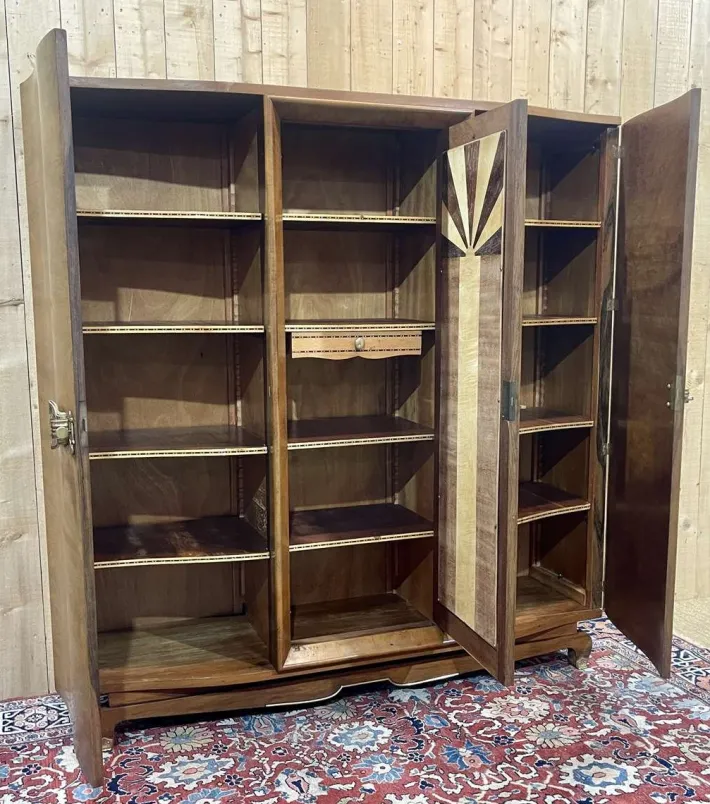 Pamono Art Deco 3-Door Wardrobe in Walnut, 1930s Hot