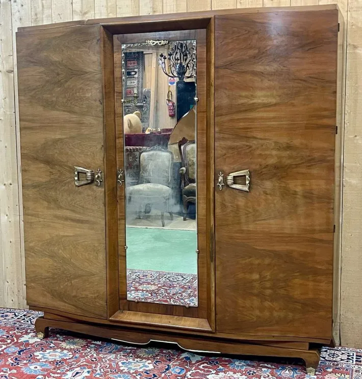 Pamono Art Deco 3-Door Wardrobe in Walnut, 1930s Hot