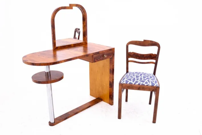 Pamono Art Deco Dressing Table with Chair, Poland, 1950s, Set of 2 Discount