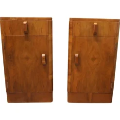 Pamono Art Deco Figured Walnut Bedside Cabinets, 1930s, Set of 2 Clearance