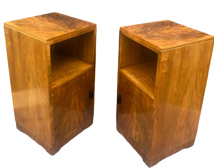 Pamono Art Deco Figured Walnut Nightstands, 1930s, Set of 2 Clearance