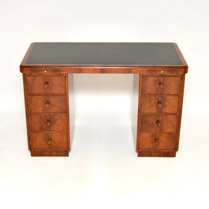 Pamono Art Deco Figured Walnut Pedestal Desk, 1930s Sale
