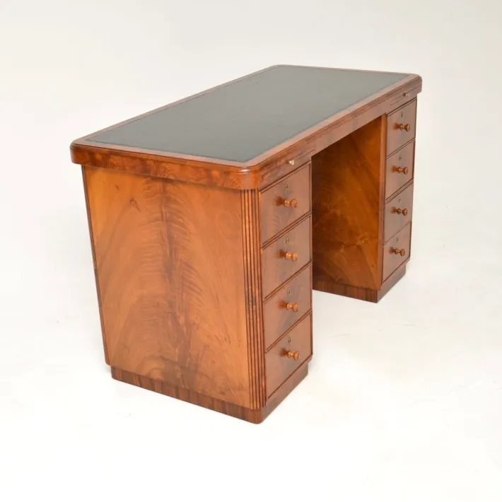 Pamono Art Deco Figured Walnut Pedestal Desk, 1930s Sale