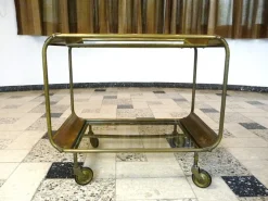 Pamono Art Deco French Brass and Glass Bar Cart Best