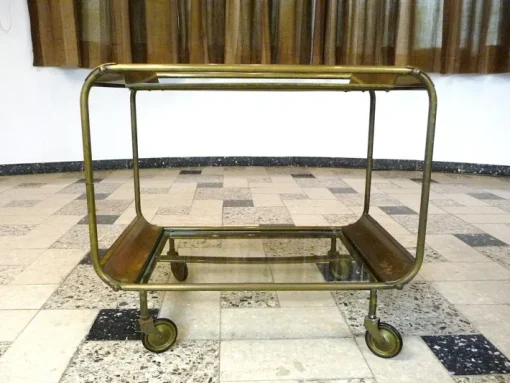 Pamono Art Deco French Brass and Glass Bar Cart Best