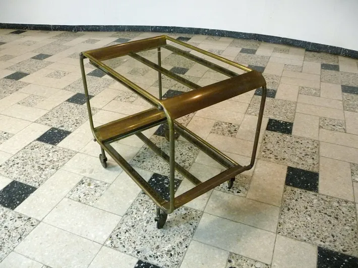 Pamono Art Deco French Brass and Glass Bar Cart Best