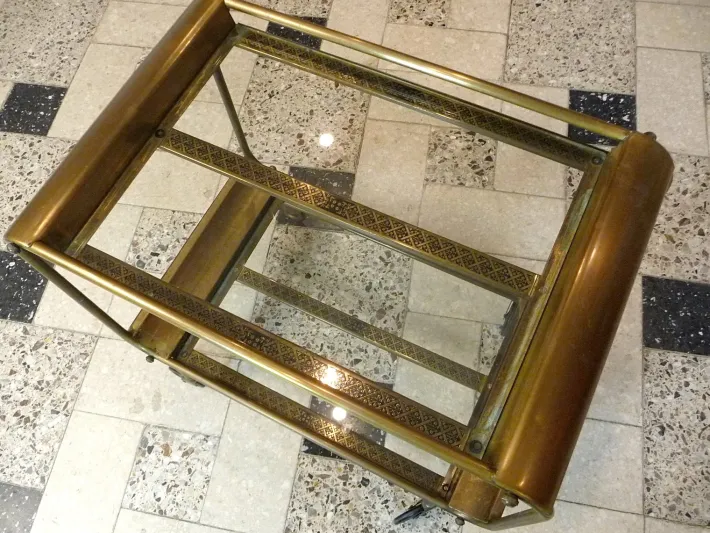 Pamono Art Deco French Brass and Glass Bar Cart Best