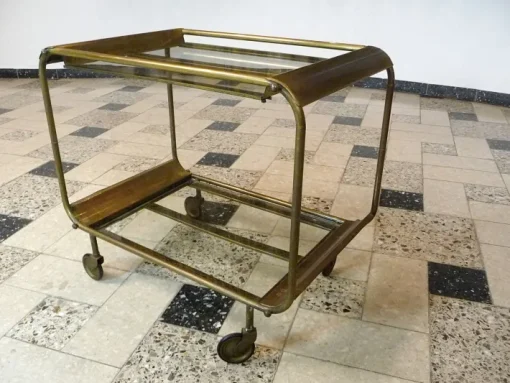 Pamono Art Deco French Brass and Glass Bar Cart Best