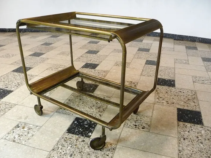 Pamono Art Deco French Brass and Glass Bar Cart Best