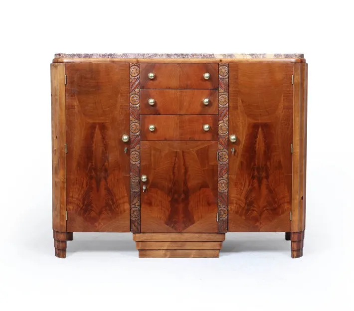 Pamono Art Deco French Walnut Sideboard with Marble Top, 1930s Best